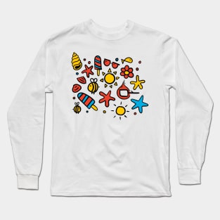 summer items color 1 - sun ice cream bee seastar sea elements warm Long Sleeve T-Shirt